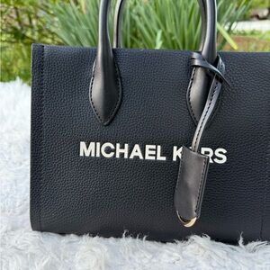 Michael Kors Mirella Small Leather Mk Logo Broad Shoulder Strap black